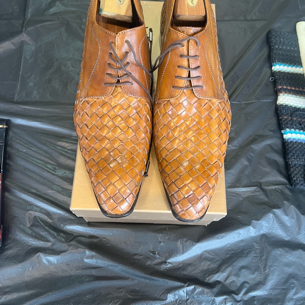 Men’s Matteo Massimo Brown basket weave Italian Leather Dress Shoes